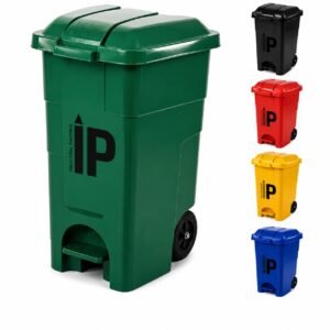 Basurero plastico con pedal tapa y ruedas 50 litros
